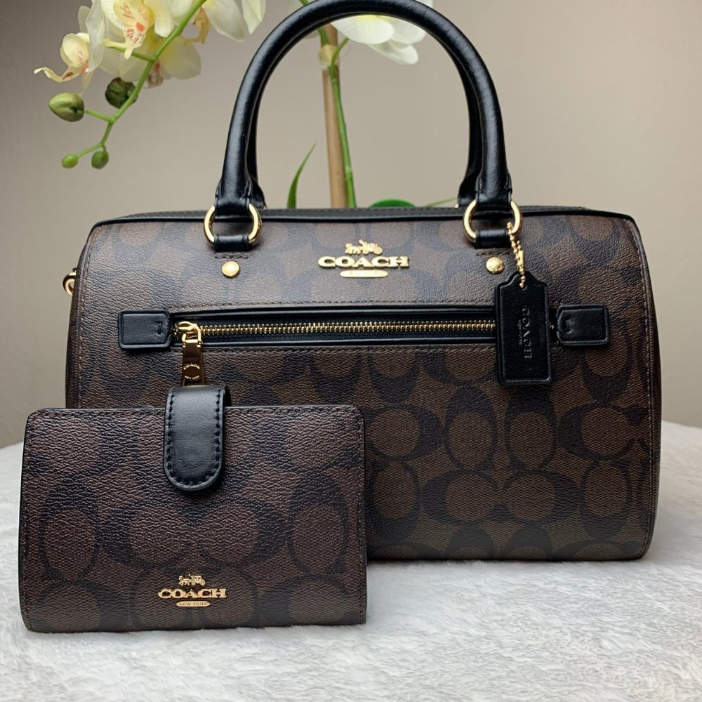 Coach Canvas Rowan Satchel and Corner Zip Wallet